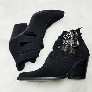 Jeffrey Campbell Suede Side Cutout Cowboy Booties with Buckles